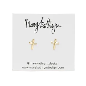 14k Gold Cross Studs