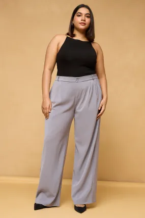 Curve Ash Grey Pleated Korean Pants