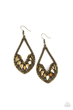 Ethereal Expressions Brass Aurum Rhinestone Earrings - Paparazzi Accessories