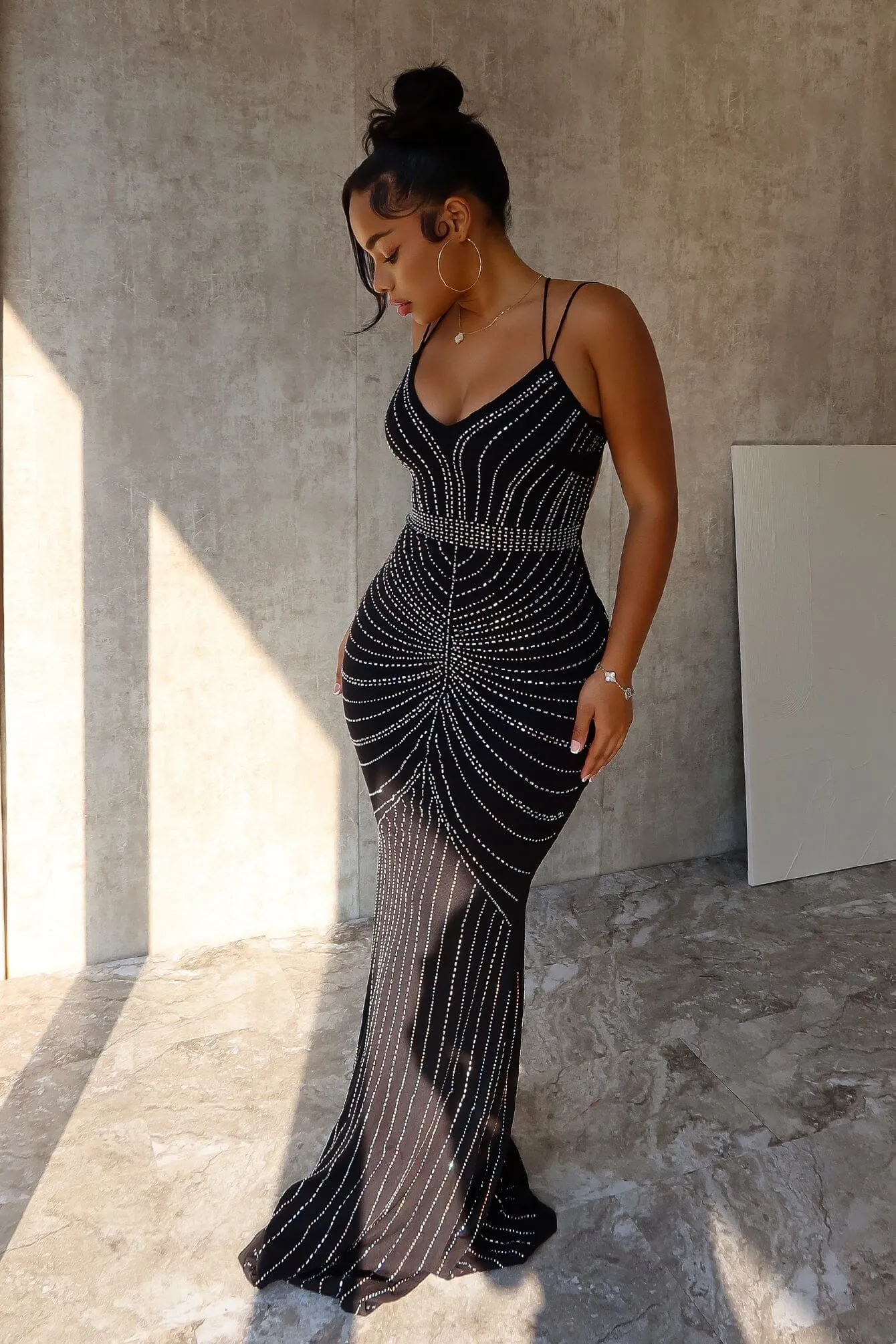 Gorgeous Girls Rhinestone Strappy Maxi Dress