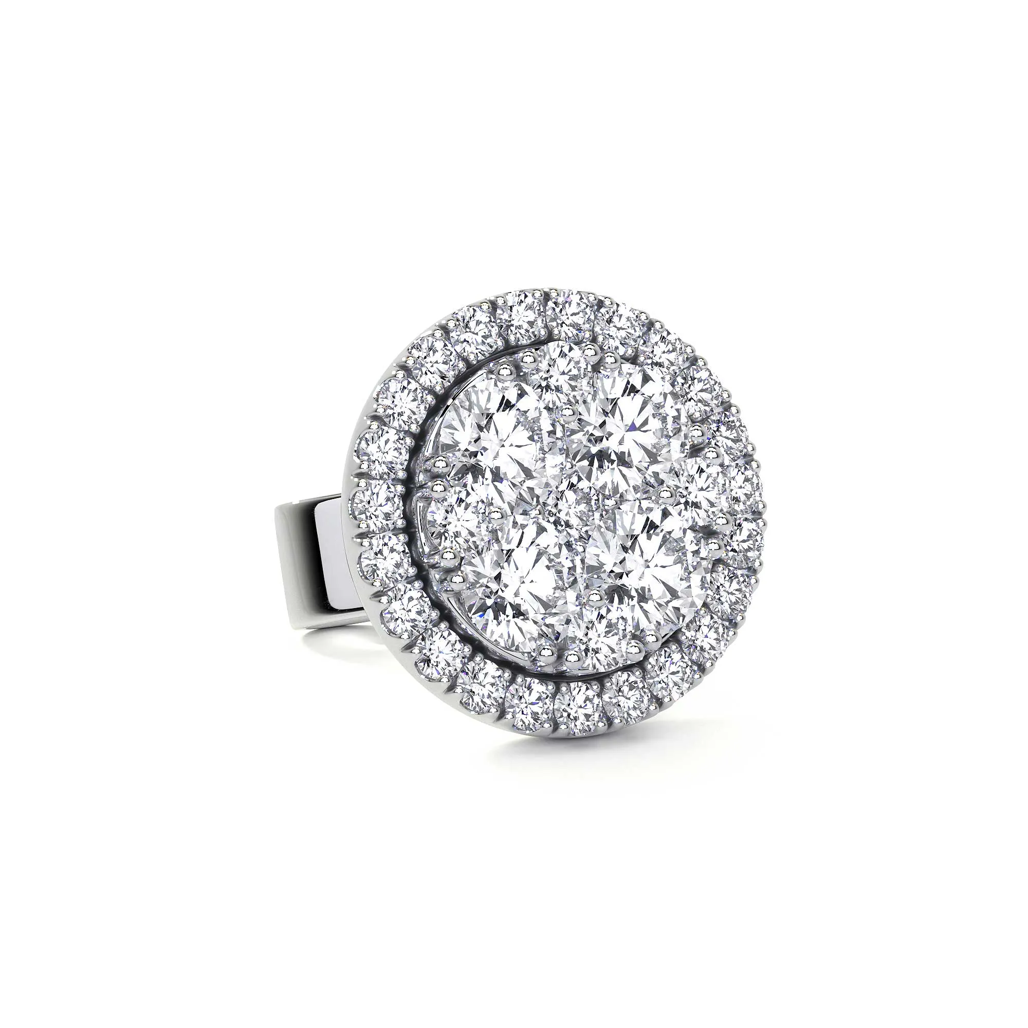 'Jacqueline' Round Cluster Stud Earrings with Halo, 2.65 CT