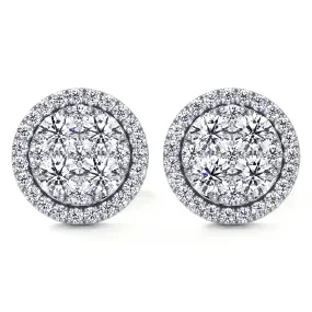 'Jacqueline' Round Cluster Stud Earrings with Halo, 2.65 CT