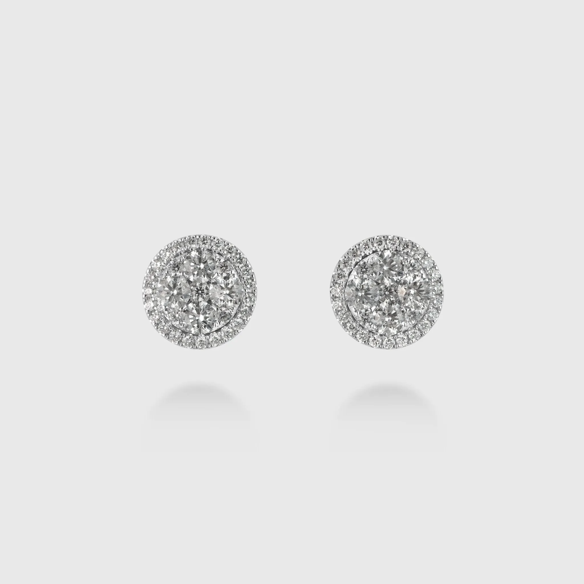 'Jacqueline' Round Cluster Stud Earrings with Halo, 2.65 CT