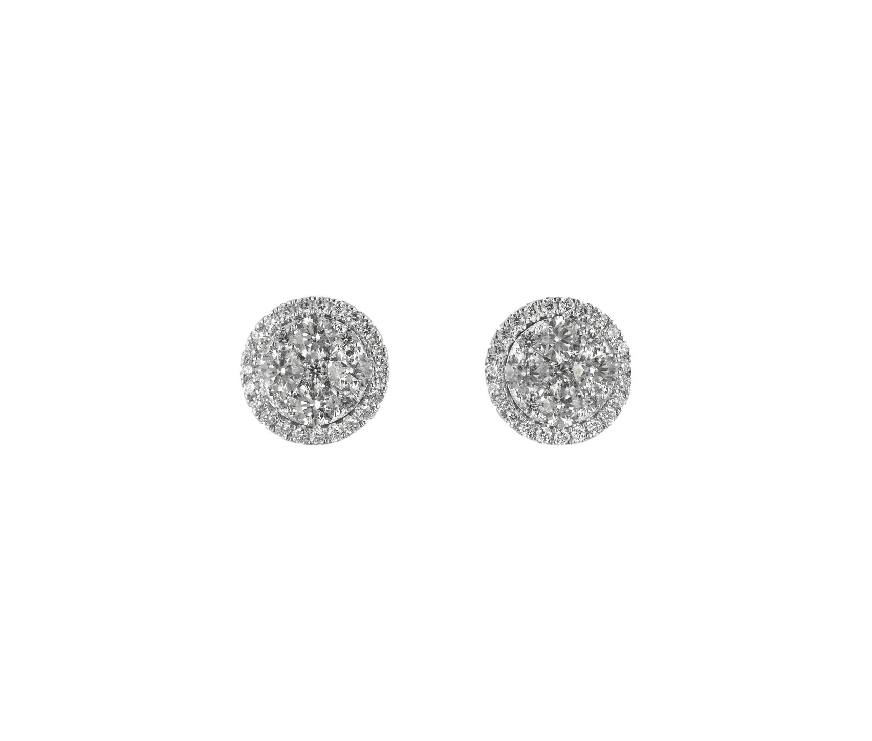 'Jacqueline' Round Cluster Stud Earrings with Halo, 2.65 CT