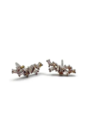 Sterling Silver Diamond Cluster Climber Studs