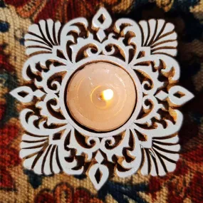 Tea Light Candle Holders Made From Hand Engraved Wooden Blocks | Square | Handmade In India