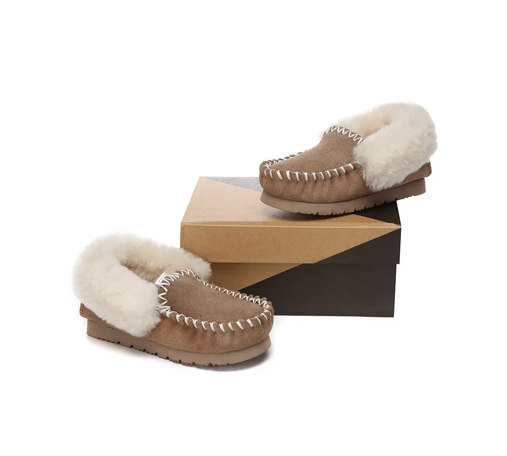 UGG Kids Loafers Sheepskin Wool Ankle Slippers Popo Moccasin