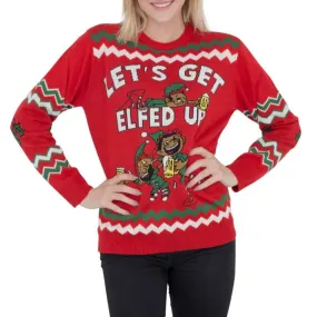 Women's Let's Get Elfed Up Drunken Elves Ugly Christmas Sweater